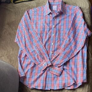 Brooks Brothers Red, Blue & White Checked Dress Shirt - Classic Button-Down
